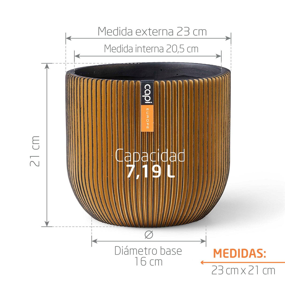 Matera Conic Round Groove Oro 24x21cm Cónica De Escritorio - Materas y Macetas | Bylmo