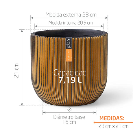 Matera Conic Round Groove Oro 24x21cm Cónica De Escritorio - Materas y Macetas | Bylmo