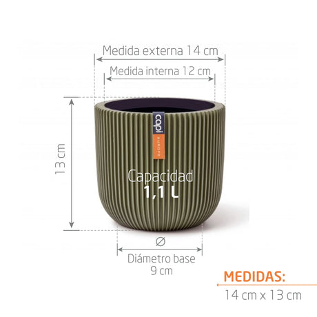 Matera Conic Round Groove Verde 14x13cm Cónica De Escritorio - Materas y Macetas | Bylmo