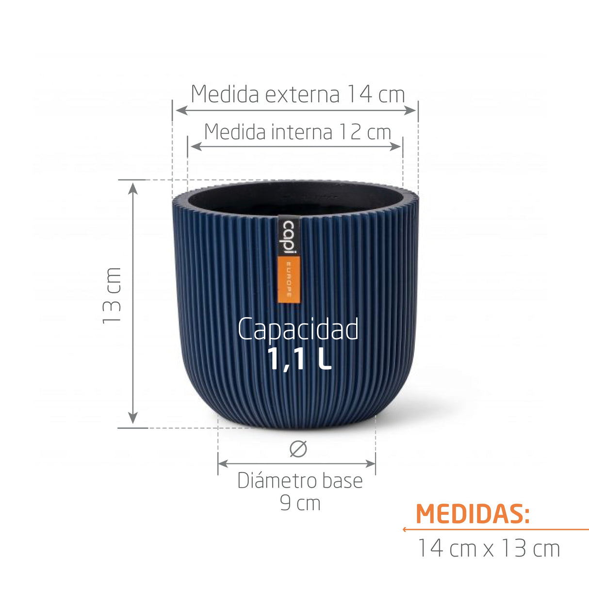 Matera Conic Round Groove Azul Oscuro 14x13cm Cónica De Escritorio - Materas y Macetas | Bylmo