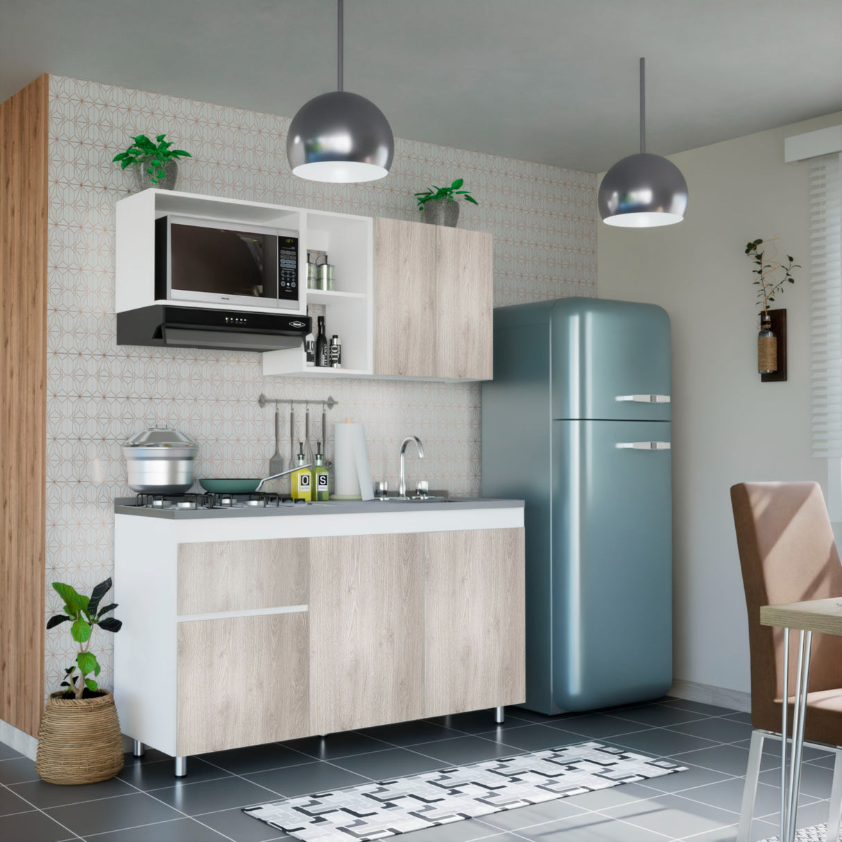 Cocina Integral Ceniza y Blanco 150x87.5cm Sin Mesón Sin Pozuelo Ambos Izquierda O Derecha - Cocinas | Bylmo