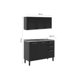 Cocina Integral Gris 120x89cm Con Mesón Con Pozuelo Centro y Puerta de Vidrio - Cocinas | Bylmo