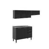 Cocina Integral Gris 200x89cm Con Mesón Con Pozuelo Centro y Puerta de Vidrio - Cocinas | Bylmo