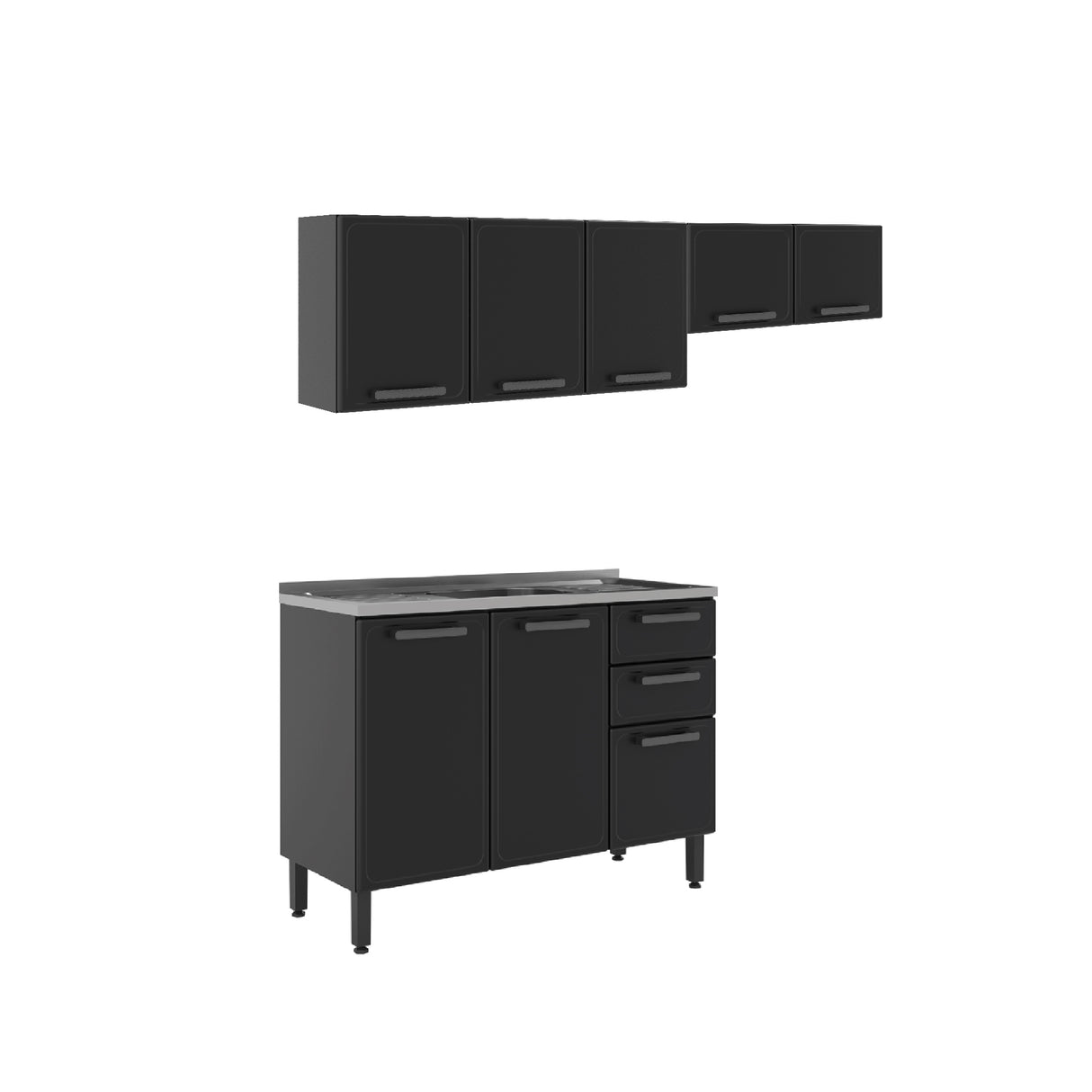 Cocina Integral Gris 200x89cm Con Mesón Con Pozuelo Centro - Cocinas | Bylmo