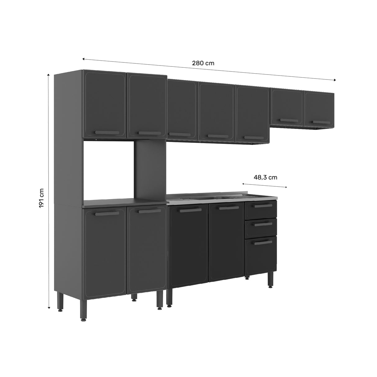 Cocina Integral Gris 120x89cm Con Mesón Con Pozuelo Centro y Espacio para Microondas - Cocinas | Bylmo