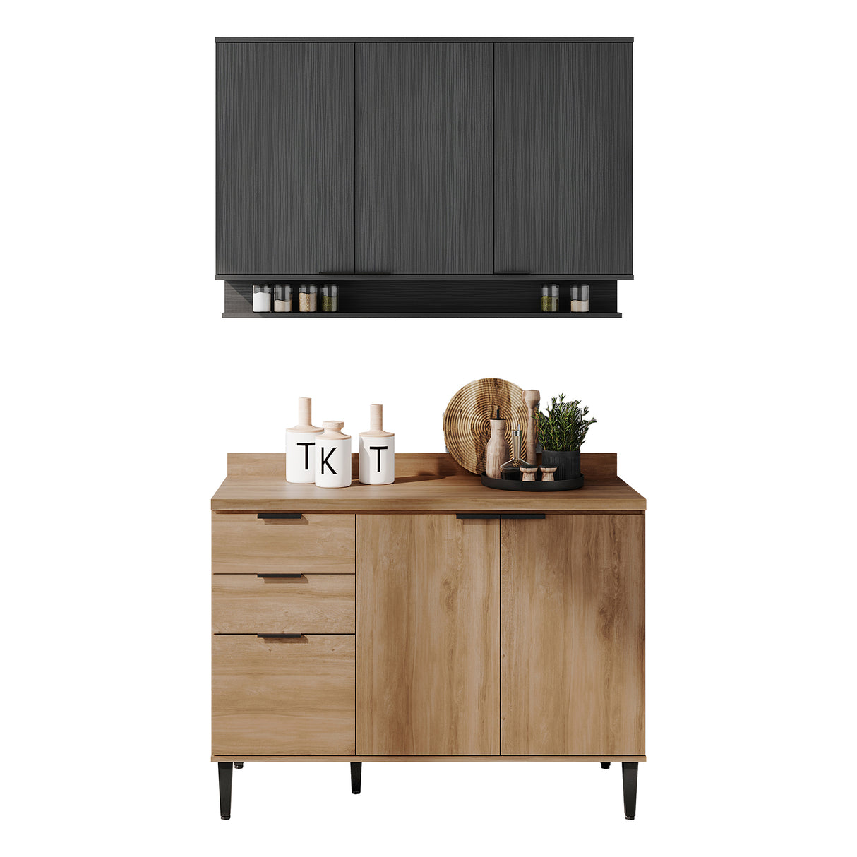 Cocina Integral Freijo y Grafito 120x87.5cm Con Mesón Sin Pozuelo - Cocinas | Bylmo