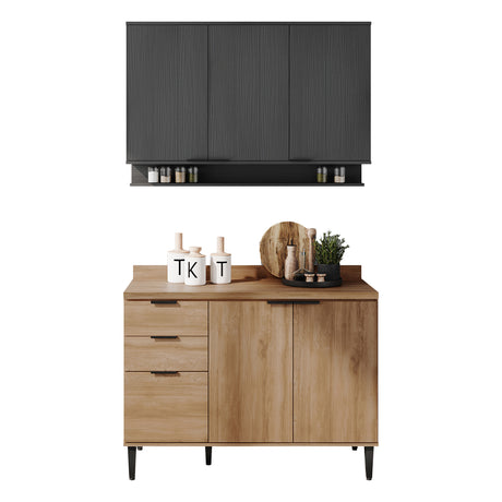 Cocina Integral Freijo y Grafito 120x87.5cm Con Mesón Sin Pozuelo - Cocinas | Bylmo
