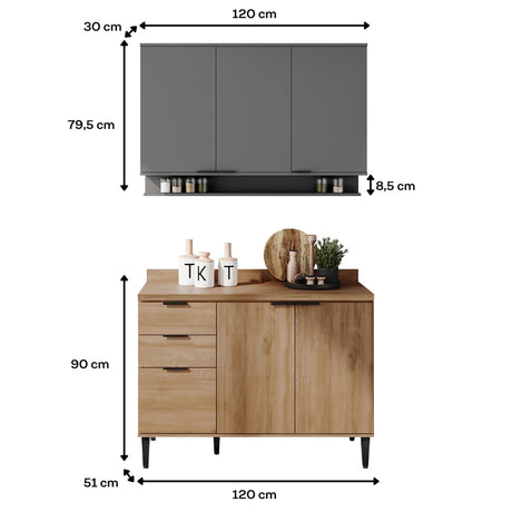 Cocina Integral Freijo y Gris 120x87.5cm Con Mesón Sin Pozuelo - Cocinas | Bylmo
