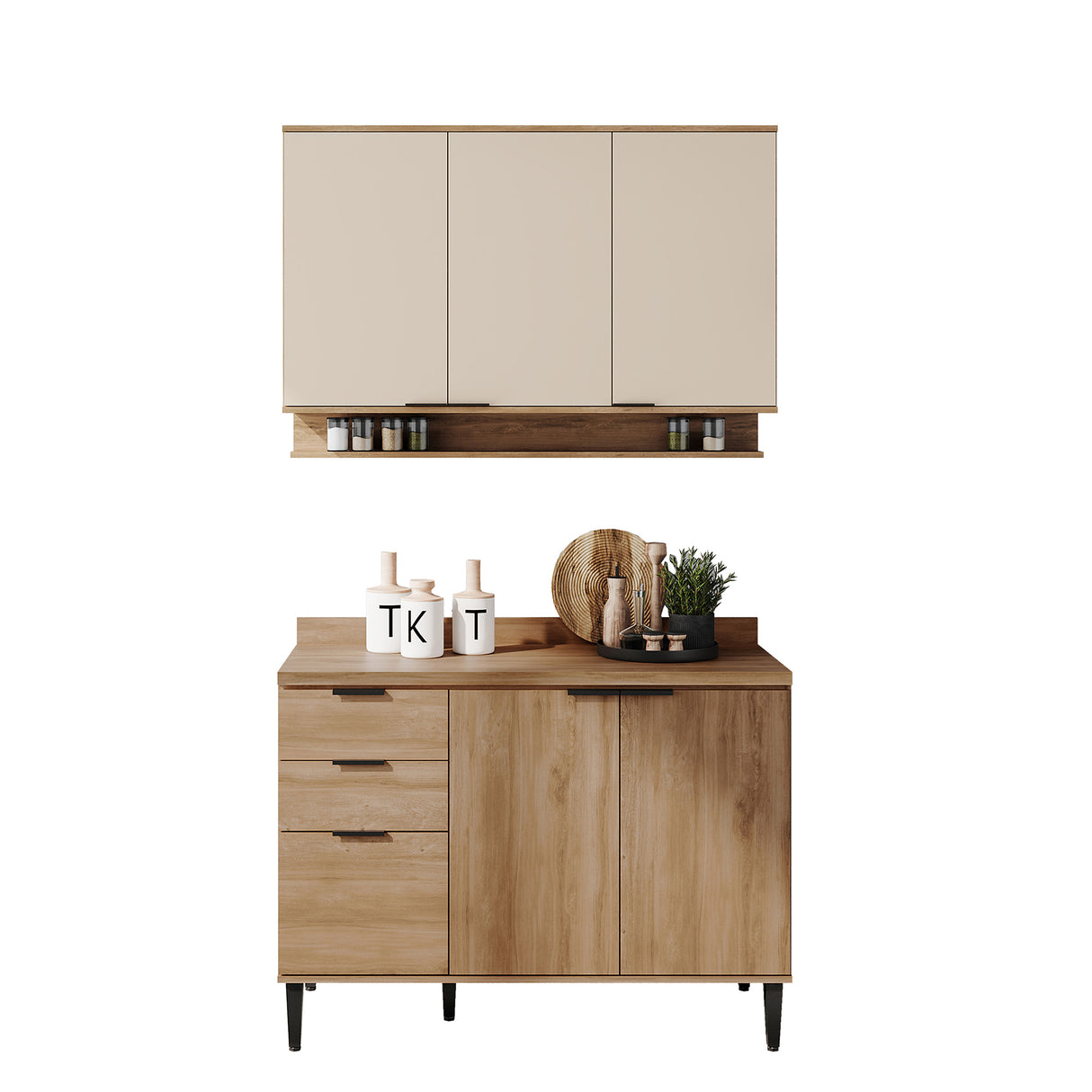 Cocina Integral Freijo y Beige 120x87.5cm Con Mesón Sin Pozuelo - Cocinas | Bylmo