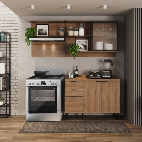 Cocina Integral Freijo 200x79.5cm Con Mesón Sin Pozuelo y con Cuatro Puertas - Cocinas | Bylmo