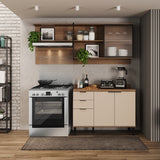 Cocina Integral Beige y Freijo 200x79.5cm Con Mesón Sin Pozuelo y con Cuatro Puertas - Cocinas | Bylmo