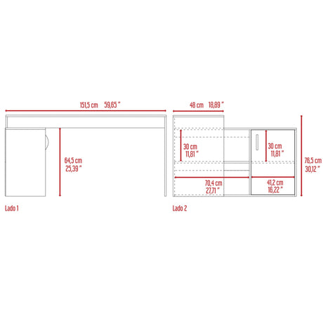 Escritorio en L Axis Milan 151.5x76.5cm con Organizador de Libros y Archivador - Escritorios | Bylmo