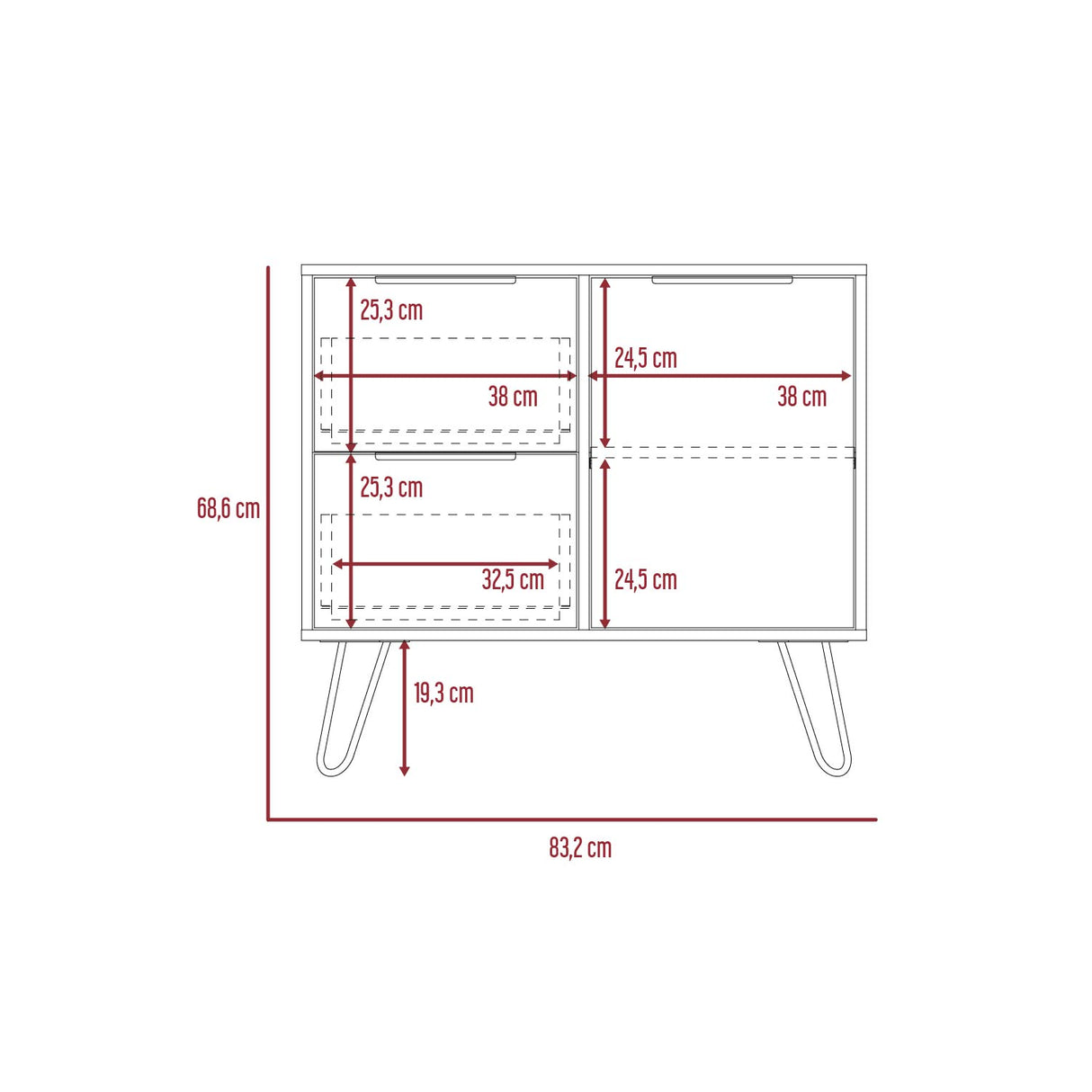 Cajonera Concept Duna Wengue 80.6x73.6cm con Tres Cajones y Patas - Cajoneras y Comodas | Bylmo