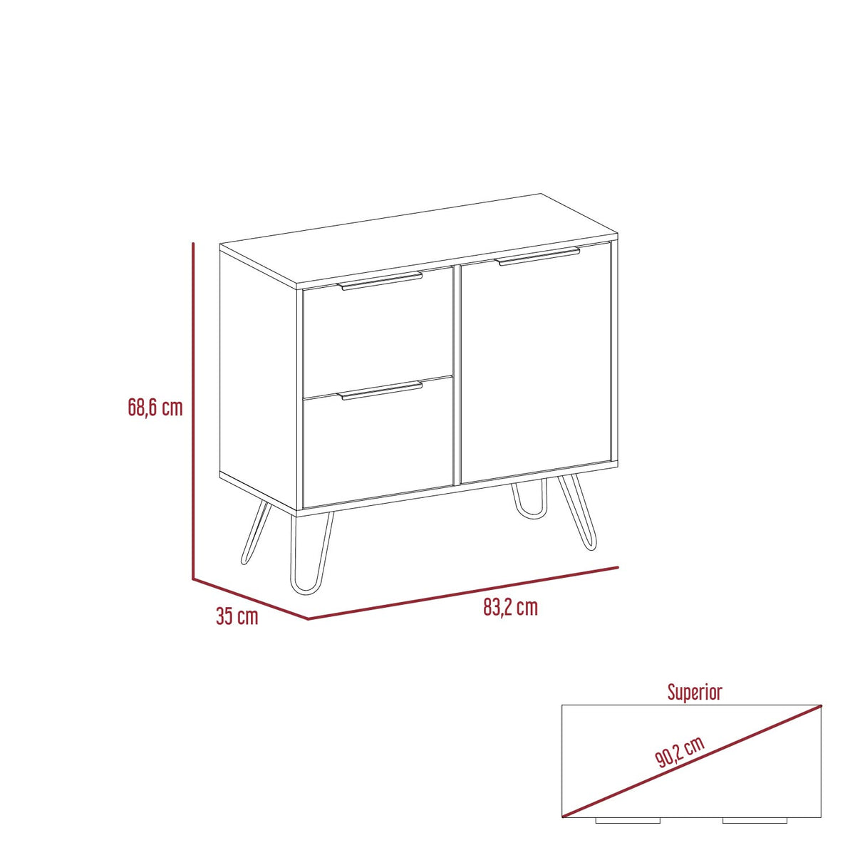 Cajonera Concept Duna Wengue 80.6x73.6cm con Tres Cajones y Patas - Cajoneras y Comodas | Bylmo
