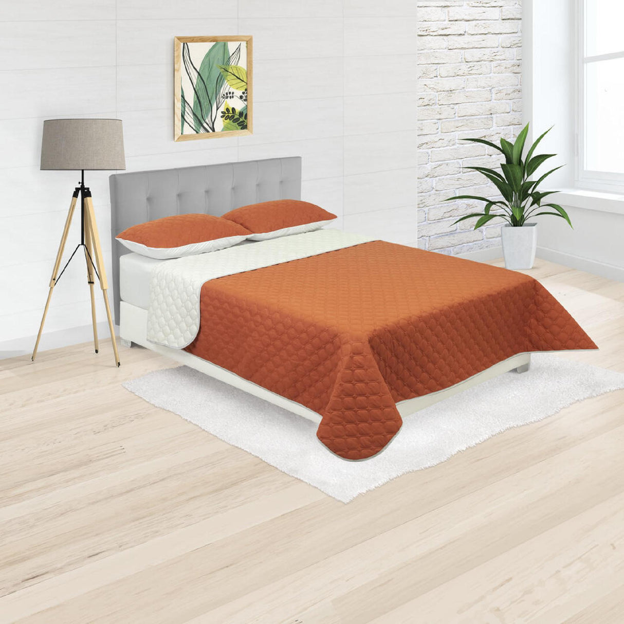 Cubrelecho Doble Faz Convex Terracota y Blanco Para Cama Queen 160 X 190 Cm Fondo Entero - Tendidos y Cubrelechos | Bylmo