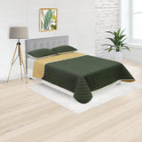 Cubrelecho Doble Faz Convex Verde Militar y Amarillo Para Cama Queen 160 X 190 Cm Fondo Entero - Tendidos y Cubrelechos | Bylmo