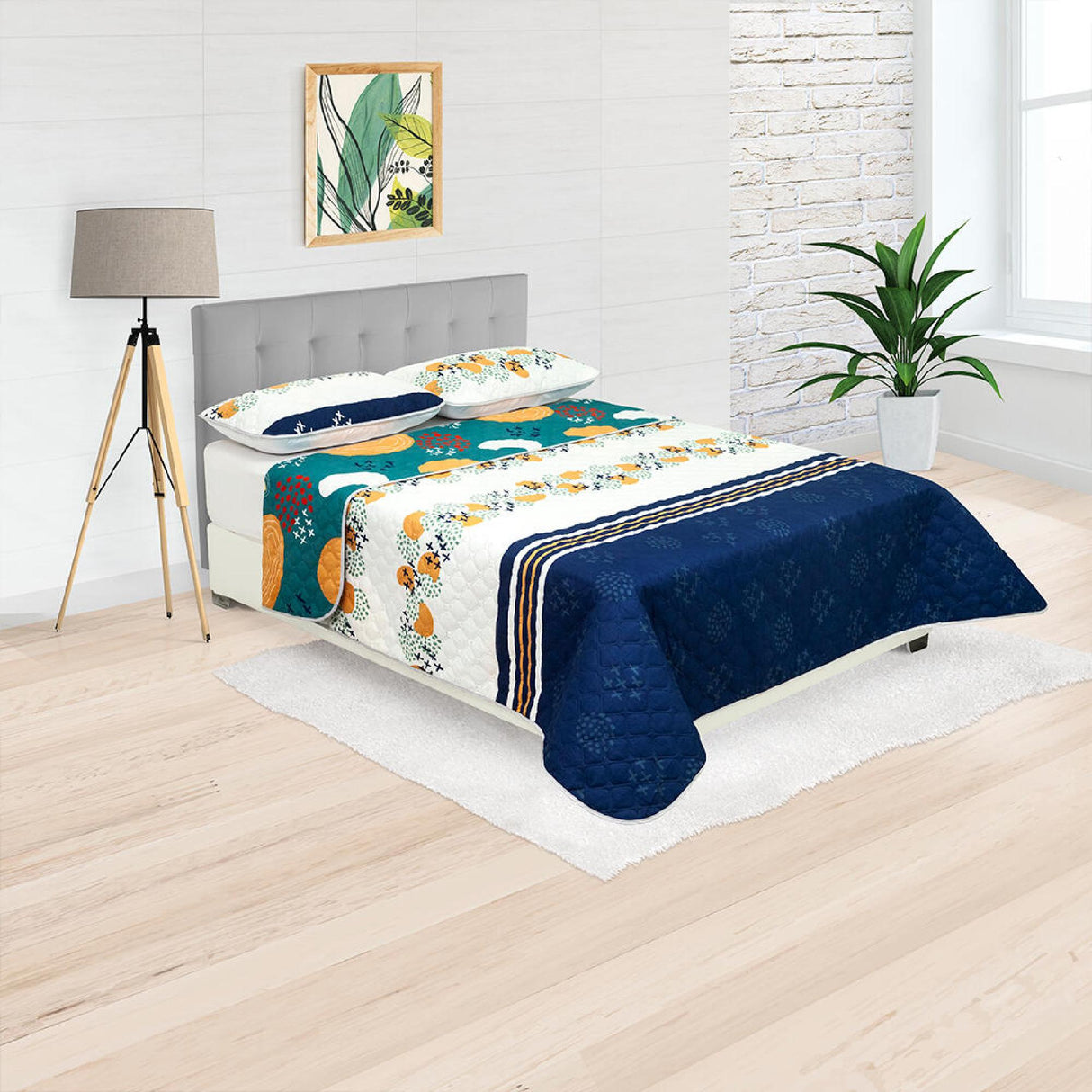 Cubrelecho Doble Faz Style Verde Militar y Blanco Para Cama Doble 140 X 190 Cm de Células - Tendidos y Cubrelechos | Bylmo