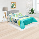 Cubrelecho Doble Faz Style Blanco y Verde Limón Para Cama Queen 160 X 190 Cm de Líneas Entrelazadas - Tendidos y Cubrelechos | Bylmo