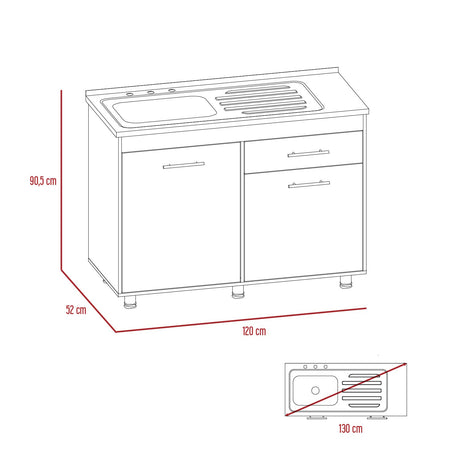 Mueble Inferior de Cocina Orion Duna y Blanco 120x90.5cm Con Mesón de Acero Izquierdo - Muebles Inferiores | Bylmo
