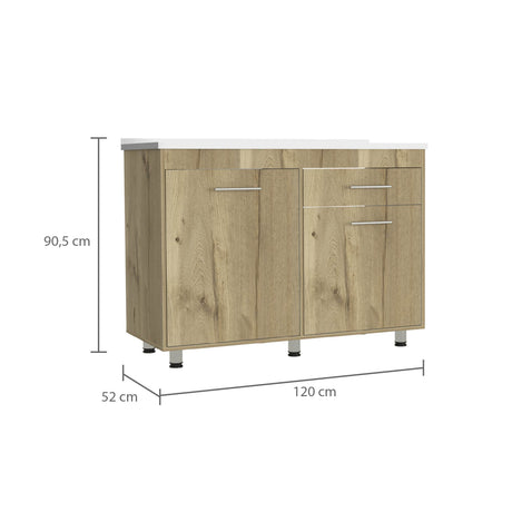 Mueble Inferior de Cocina Orion Duna y Blanco 120x90.5cm Con Mesón de Acero Izquierdo - Muebles Inferiores | Bylmo
