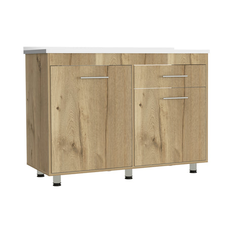 Mueble Inferior de Cocina Orion Duna y Blanco 120x90.5cm Con Mesón de Acero Izquierdo - Muebles Inferiores | Bylmo