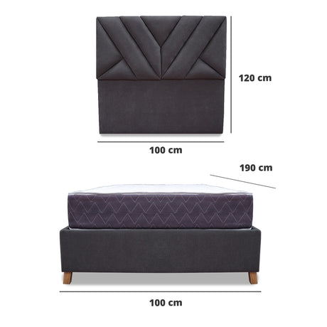 Combo Base Cama y Colchón Coleccion 1 Gris Oscuro y Cenizo Blanco Sencillo 100 X 190 Cm Con Cabecero - Camas | Bylmo