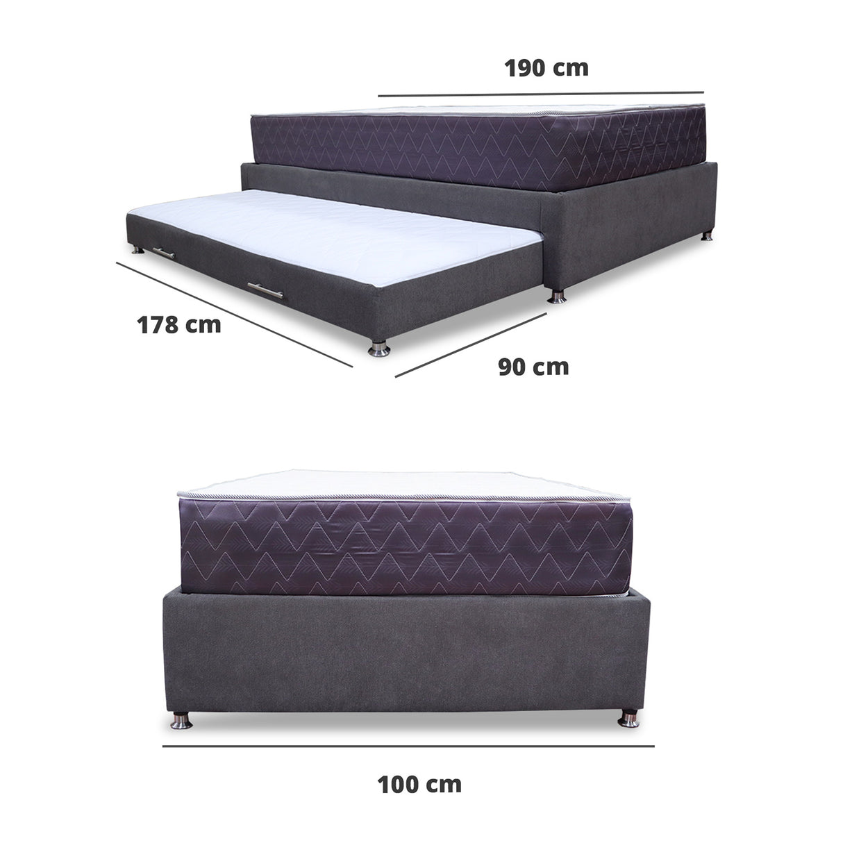 Combo Cama Tarima y Colchón Coleccion 1 Gris Oscuro y Cenizo Blanco Sencillo 100 X 190 Cm - Camas | Bylmo