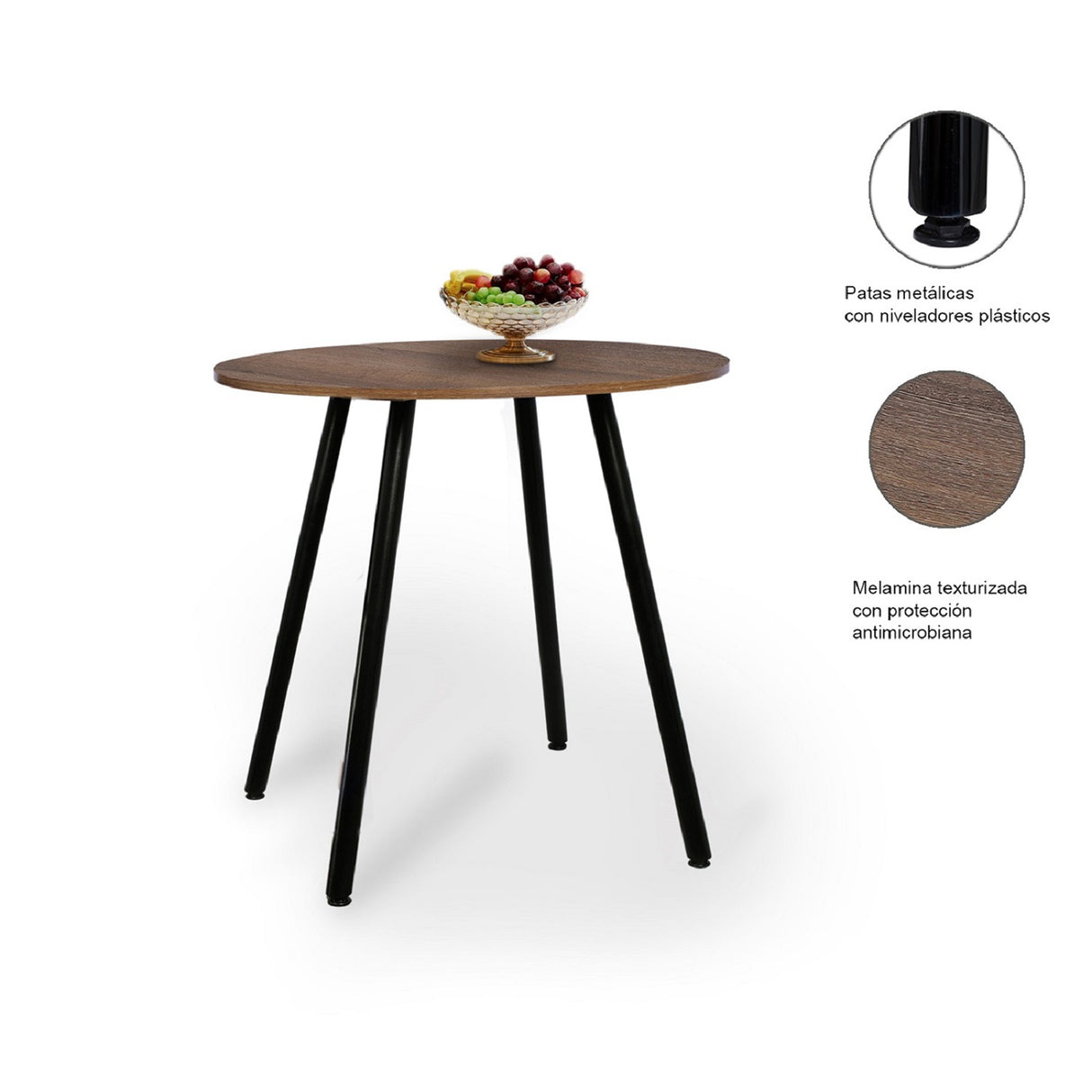 Combo Comedor y Cuatro Sillas Circular Amaretto y Negro 80x75cm para Cuatro Puestos - Comedores | Bylmo