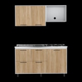 Cocina Pacific Fresno Europeo y Blanco 150x60cm Con Mesón Pozuelo Izquierdo y Con Estufa - Cocinas | Bylmo