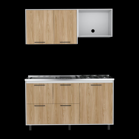 Cocina Pacific Fresno Europeo y Blanco 150x60cm Con Mesón Pozuelo Izquierdo y Con Estufa - Cocinas | Bylmo