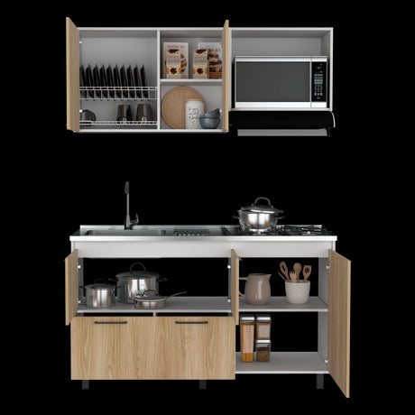 Cocina Pacific Fresno Europeo y Blanco 150x60cm Con Mesón Pozuelo Izquierdo y Con Estufa - Cocinas | Bylmo