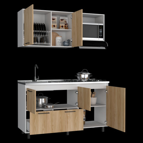 Cocina Pacific Fresno Europeo y Blanco 150x60cm Con Mesón Pozuelo Izquierdo y Con Estufa - Cocinas | Bylmo