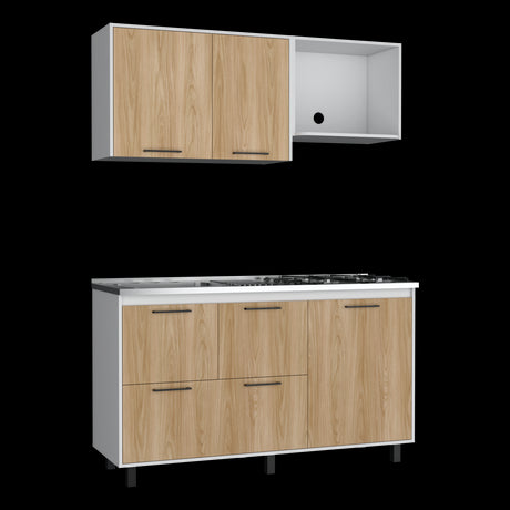 Cocina Pacific Fresno Europeo y Blanco 150x60cm Con Mesón Pozuelo Izquierdo y Con Estufa - Cocinas | Bylmo