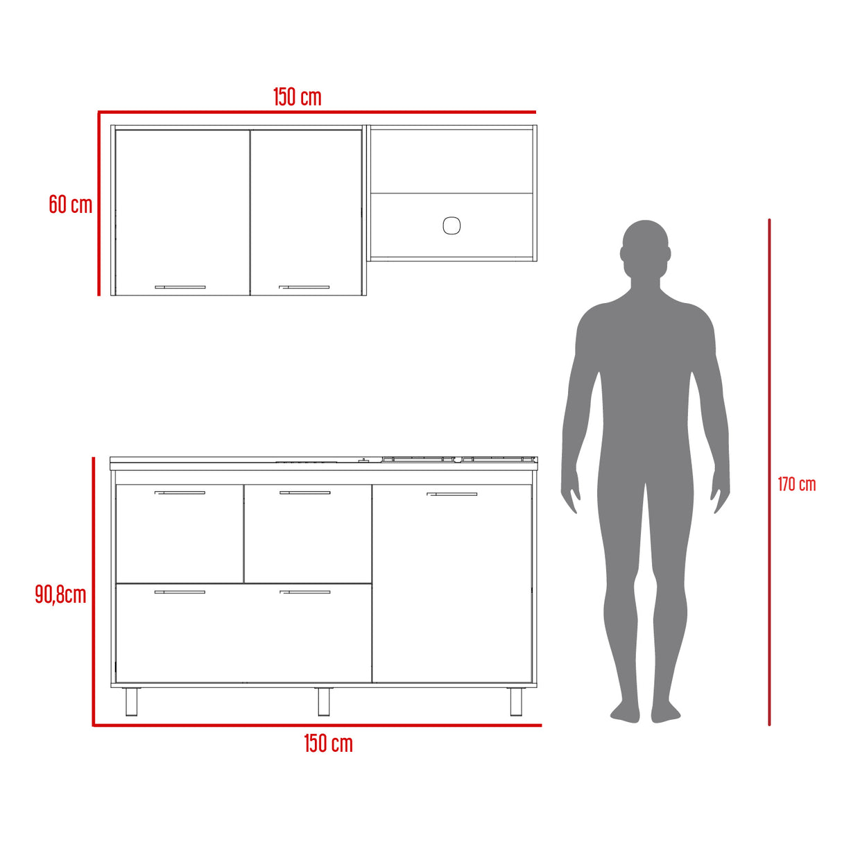 Cocina Pacific Fresno Europeo y Blanco 150x60cm Con Mesón Pozuelo Izquierdo y Con Estufa - Cocinas | Bylmo
