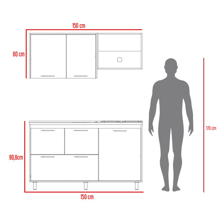 Cocina Pacific Fresno Europeo y Blanco 150x60cm Con Mesón Pozuelo Izquierdo y Con Estufa - Cocinas | Bylmo