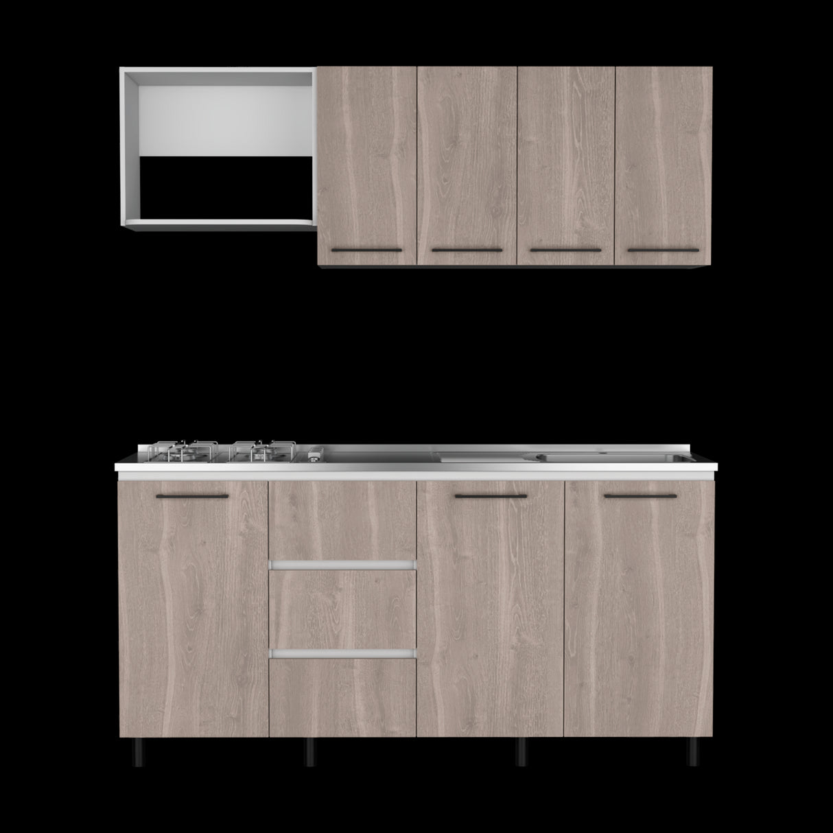 Cocina Erie Bardolino y Blanco 180x60cm Con Mesón Pozuelo Derecho y Con Estufa - Cocinas | Bylmo