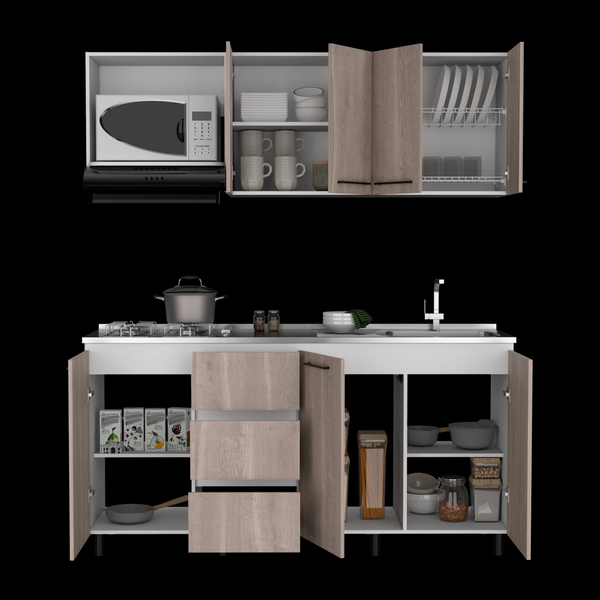 Cocina Erie Bardolino y Blanco 180x60cm Con Mesón Pozuelo Derecho y Con Estufa - Cocinas | Bylmo