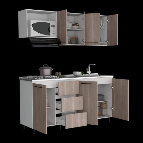 Cocina Erie Bardolino y Blanco 180x60cm Con Mesón Pozuelo Derecho y Con Estufa - Cocinas | Bylmo