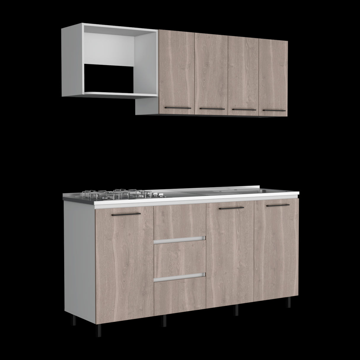 Cocina Erie Bardolino y Blanco 180x60cm Con Mesón Pozuelo Derecho y Con Estufa - Cocinas | Bylmo
