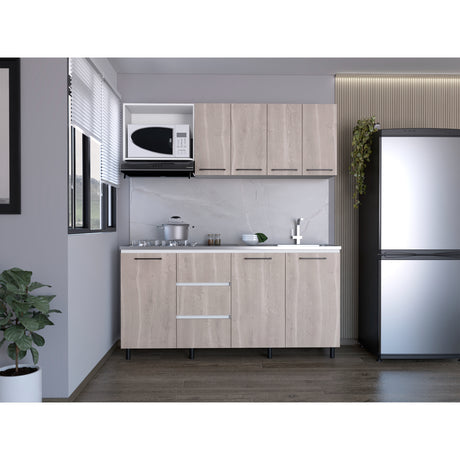 Cocina Erie Bardolino y Blanco 180x60cm Con Mesón Pozuelo Derecho y Con Estufa - Cocinas | Bylmo