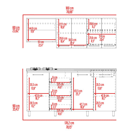 Cocina Erie Bardolino y Blanco 180x60cm Con Mesón Pozuelo Derecho y Con Estufa - Cocinas | Bylmo