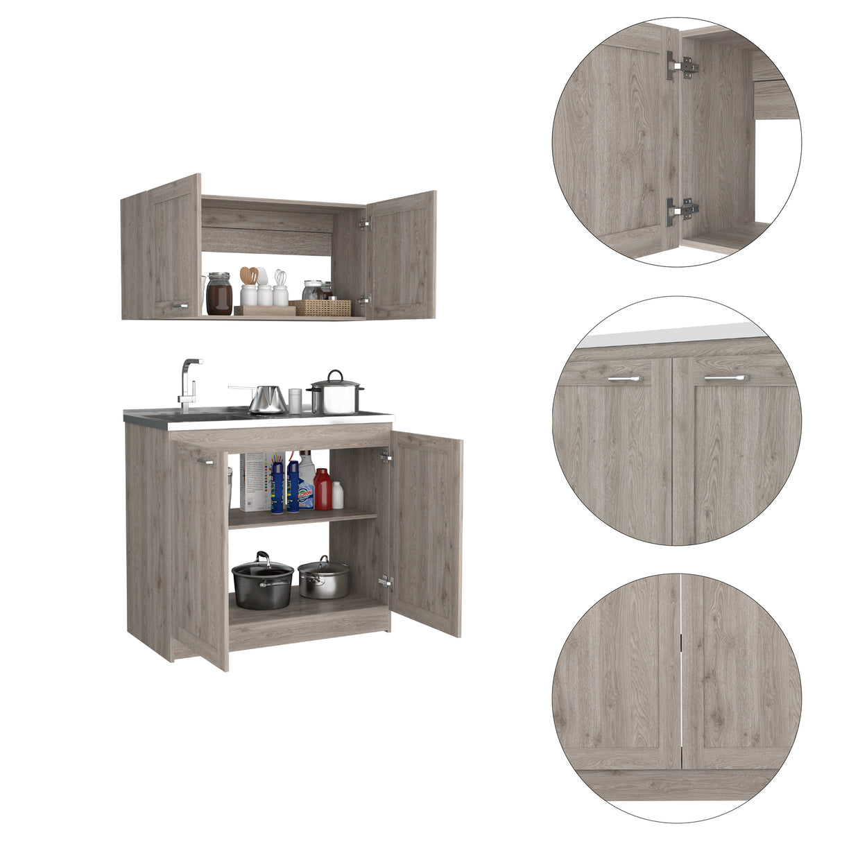 Cocina Zurich Ceniza 100x40cm Con Mesón Pozuelo Izquierdo y Sin Estufa - Cocinas | Bylmo