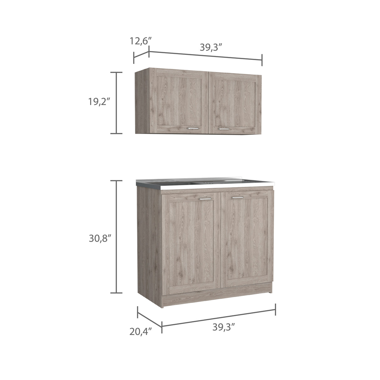 Cocina Zurich Ceniza 100x40cm Con Mesón Pozuelo Izquierdo y Sin Estufa - Cocinas | Bylmo
