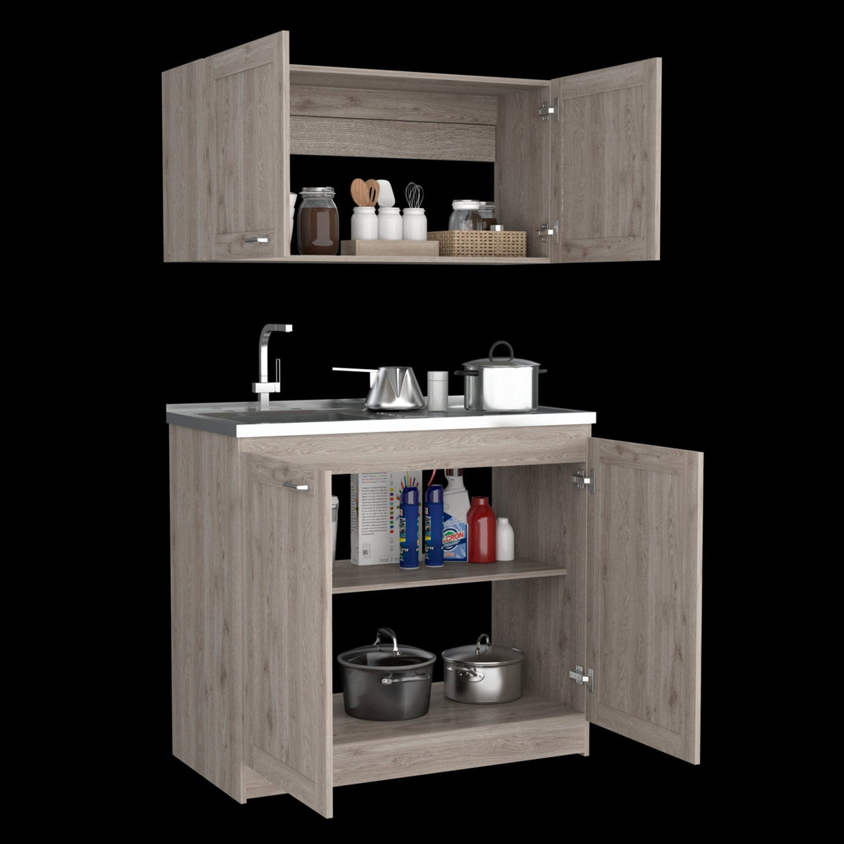 Cocina Zurich Ceniza 100x40cm Con Mesón Pozuelo Izquierdo y Sin Estufa - Cocinas | Bylmo