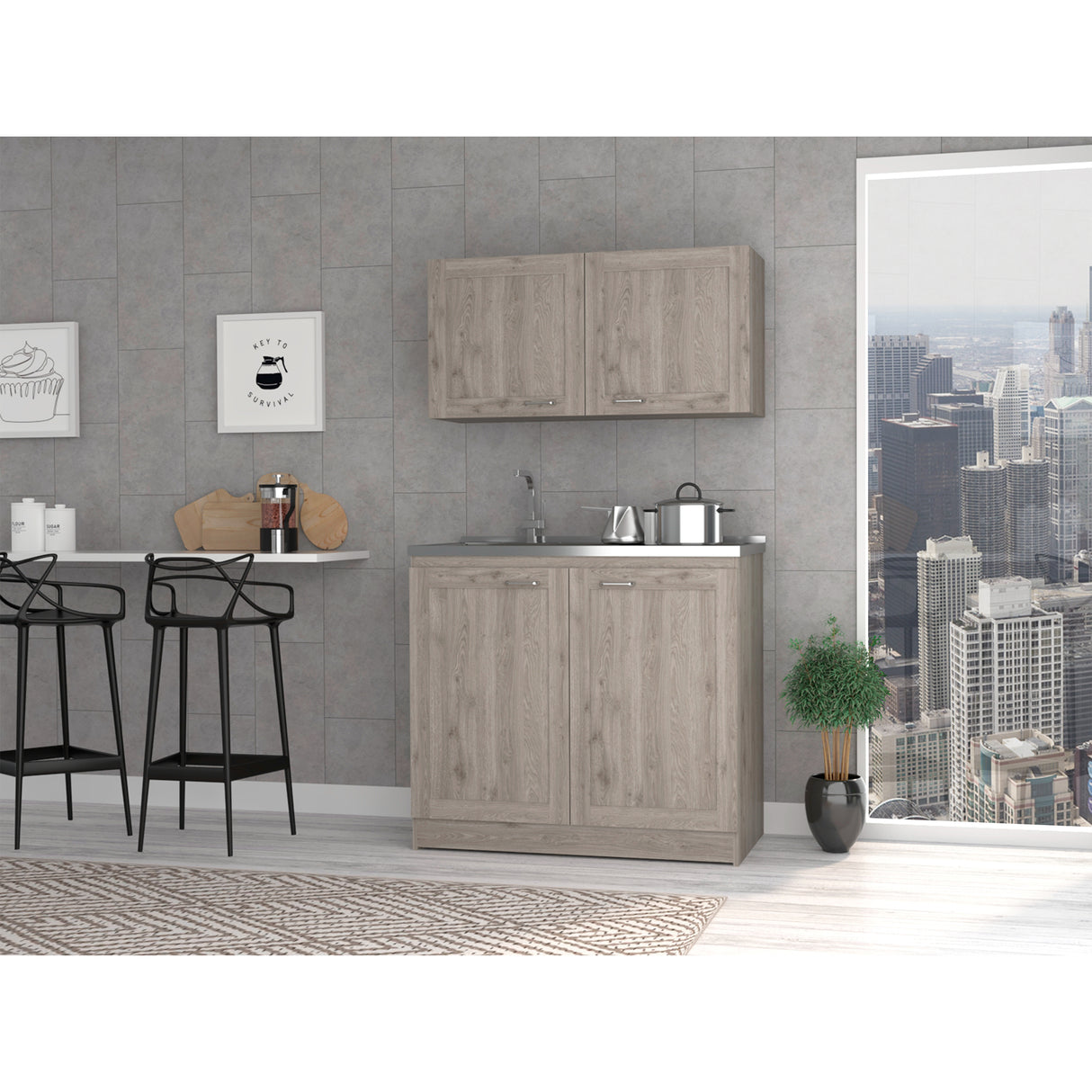 Cocina Zurich Ceniza 100x40cm Con Mesón Pozuelo Izquierdo y Sin Estufa - Cocinas | Bylmo