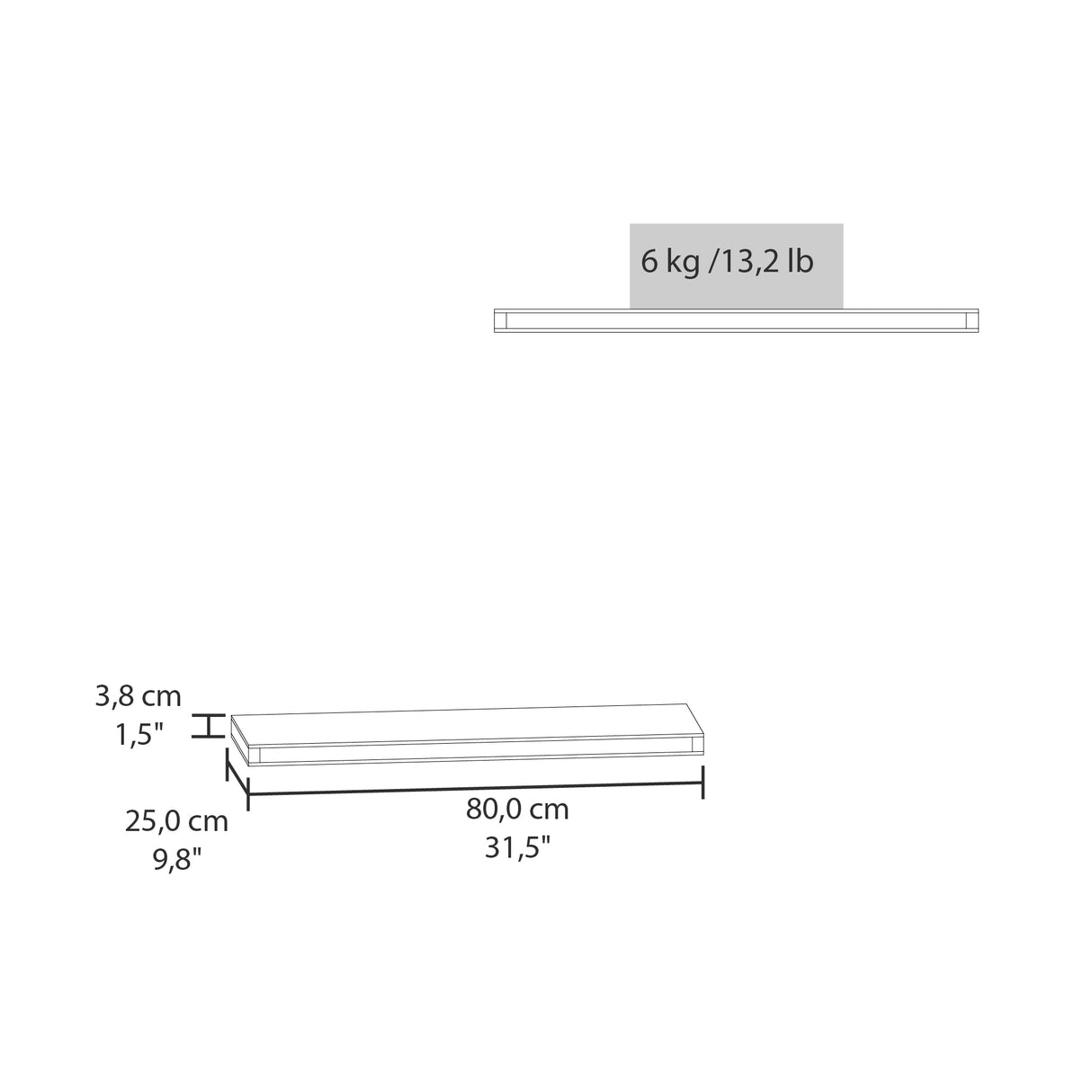 Set x 2 Repisas Rectangular Plomo 80x3.8cm Flotante - Repisas y Percheros | Bylmo