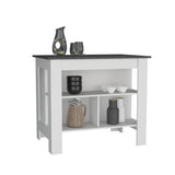 Isla de Cocina Cala Plomo y Blanco 103x90cm Con Tres Entrepaños y Patas - Barras y Muebles Auxiliares | Bylmo