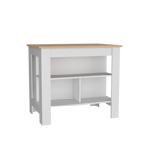 Isla de Cocina Cala Rovere y Blanco 103x90cm Con Tres Entrepaños y Patas