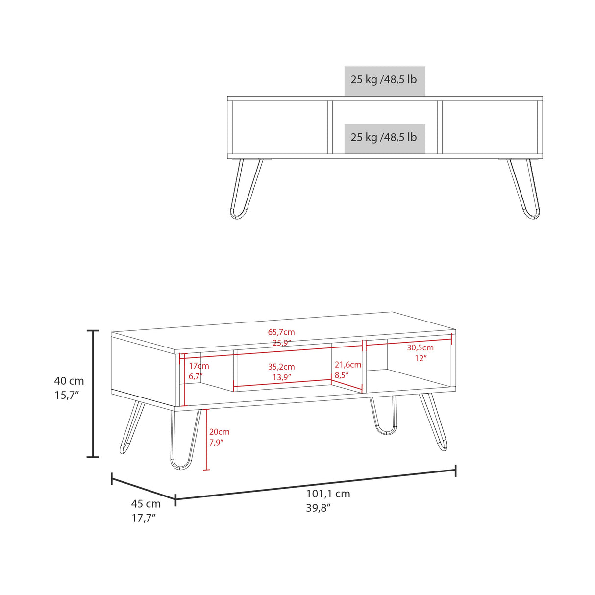 Mesa de Centro Genoa Gris 101.1x40cm Rectangular - Mesas de Centro | Bylmo