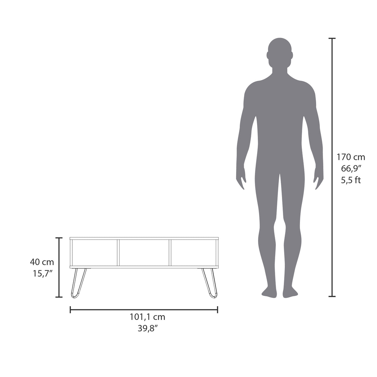 Mesa de Centro Genoa Gris 101.1x40cm Rectangular - Mesas de Centro | Bylmo